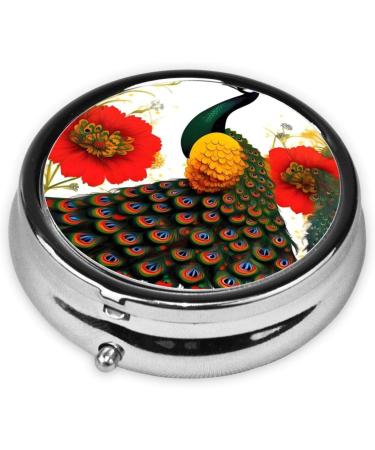 Peacock Red Flower Round Pill Box | 3 Compartment Portable Travel Organizer for Pills - Buy Online on GoSupps.com