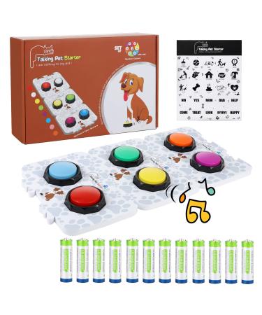 Duffire dog communication button describable speaking buttons for pet training 6 language recording keys 3 fixed mats stickers batteries updated