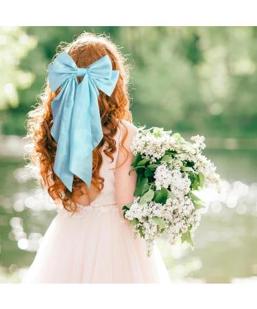 Big Bow Hair Clips Large Bowknot Hairpin French Hair Clips with Long Silky Satin Ribbon Solid Color Hair Barrettes Accessories for Women Girls (Blue) - Buy Online on GoSupps.com