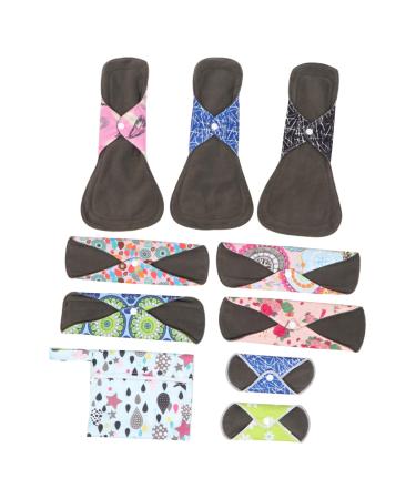 Healvian 9pcs Bamboo Charcoal Sanitary Pad Menstrual Napkin Pad Washable Sanitary Pads Women Suit Charcoal Holder Women Briefs Underwear Womans Suit Towel Pad Night Use Bamboo Carbon Fiber