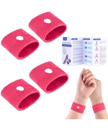 2 Pairs Motion Sickness Relief Wristbands Travel Sickness Bands Anti Nausea Wrist Bands Bracelet for Pregnancy Morning Sickness Sea Travel Car Sickness Adults and Children Hot Pink+hot Pink