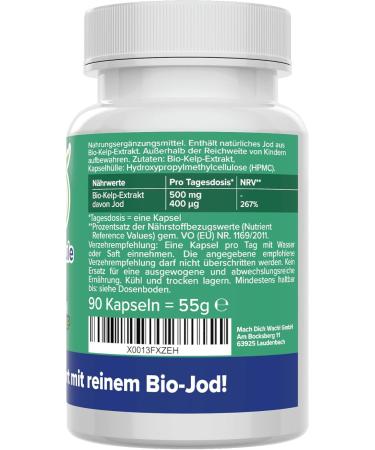 Iodine Capsules - Organic Kelp - High-Dose 400 g - Vegan - Additive-Free - Quality from Germany - Laboratory Tested - Natural Iodine from Brown Algae - VitamineUle  - Buy Online on GoSupps.com