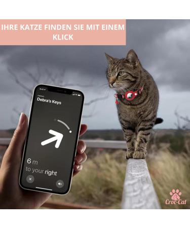 Croc-Cat Airtag Cat Neck Band - Safe Stylish Collar for Kittens & Small Dogs | Compatible with Apple Airtag | Anti-Strangulation Safety Buckle | Red - Buy Online on GoSupps.com