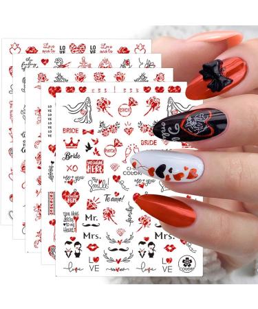9 Sheets Valentines Day Nail Art Stickers Decals Self-Adhesive Love Rose Flowers Red Black Nail Supplies Nail Art Design Decoration Accessories - Buy Online on GoSupps.com