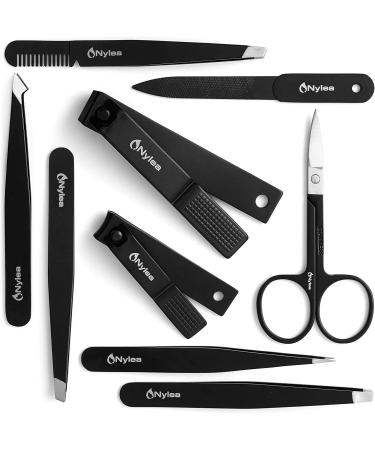 9pcs Nylea Stainless Steel Tweezers Set & Nail Clippers - Precision Slant Tip for Eyebrows, Facial Hair & Ingrown Hair - Men & Women - Buy Online on GoSupps.com