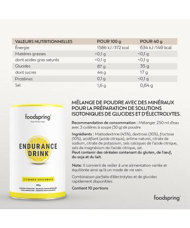 foodspring - Endurance Drink Electrolyte Powder 400g Lemon Blend - Hydration Powder for Sport Endurance & Energy - Buy Online on GoSupps.com