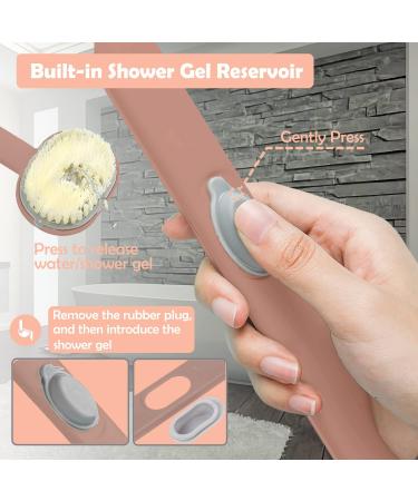 Pink Long Handle Back Scrubber for Shower with Soap Dispenser - Exfoliating Bath Brush 14in - Buy Online on GoSupps.com