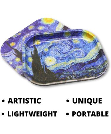 Starry Night Van Gogh Magnetic Rolling Tray - Small Metal Tray for Smoking Accessories - Cute Gift Idea - 7 x 5.5 - Buy Online on GoSupps.com