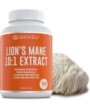 Organic Lions Mane Extract 12 000mg 30% Polysaccharides - Max Strength Mushroom Powder Extract - Natural Immunity & Source of Antioxidants | 120 Capsules | Made in Canada