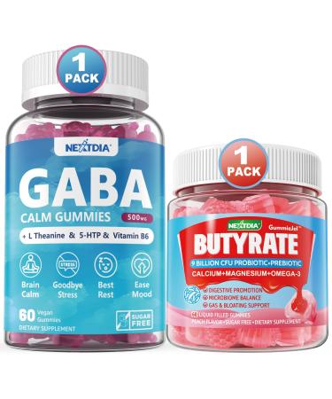 Nextdia GABA Gummies 500 mg + Butyrate Gummies with Probiotic + Prebiotic + Postbiotic