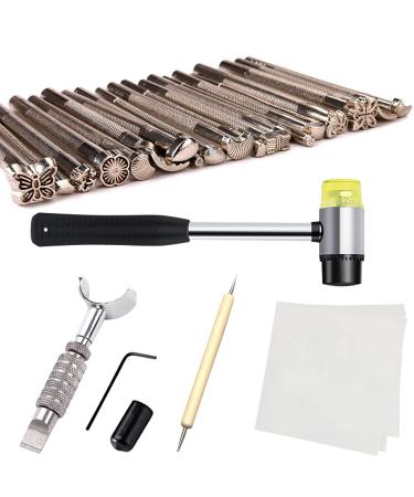 Leather Stamping Tools Kit Leather Different Shape Saddle Making Stamp Punch Set Leather Carving Tools Kit with Leather Working Hammer  Swivel Knife Tracing Paper and Tracing Pen - Buy Online on GoSupps.com