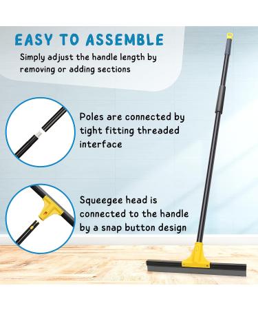18'' Rubber Squeegee Broom with 60'' Long Handle for Floor Cleaning - Heavy Duty Household Wiper for Bathroom, Garage, Concrete, Deck, and Shower - Black and Yellow - Buy Online on GoSupps.com