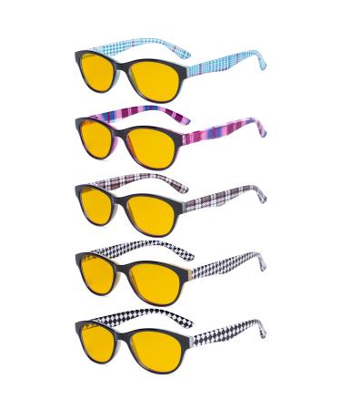 Eyekepper 5 Pack Computer Reading Glasses Cat Eye Blue Light Blocking Readers Amber Tinted +0.00 +0.00 Blue Light Blocking-b90-5 Pairs