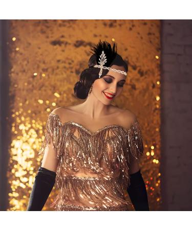 Feather Rhinestone Flapper Headband - 20s Style Gold Hair Accessory for Ladies - Perfect Carnival Costume - Buy Online on GoSupps.com
