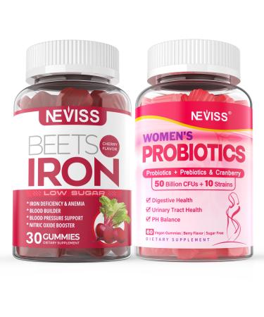 NEVISS Vegan Iron Supplement Gummies Gentle Iron + Probiotics for Women Gummies