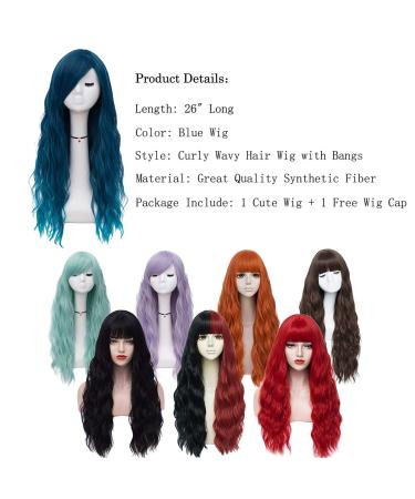 Mildiso 26 Blue Curly Wavy Wig with Bangs for Women - Natural and Cute | M062B - Buy Online on GoSupps.com
