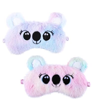 2PCS Koala Style Plush Eye Mask Sleep Mask for Kids Cute Eye Mask for Sleeping Soft Funny Sleep Blindfold Cartoon Koala Face Eye Cover Comfortable Animal Sleeping Eye Shade