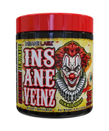 Insane Labz Insane Veinz Non Stimulant NO Enhancing Powder, Nitric Oxide Booster, Loaded with Agmatine Sulfate and Betaine Anhydrous, Increase Vascularity, 35 Srvgs, Strawberry Lemonade