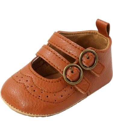 Baby Girls First Walking Shoes | Mary Jane PU Leather | Anti-Slip Princess Shoes | Infant Baby Shoes (0-6 Months) Brown - Buy Online on GoSupps.com