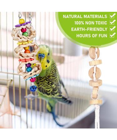 Vegan 8-Piece Bird Toys Set - Wooden Ladder & Cage Accessories for Budgies Parrots and Finches - Colorful Bird Playthings for Happy Pets - Buy Online on GoSupps.com