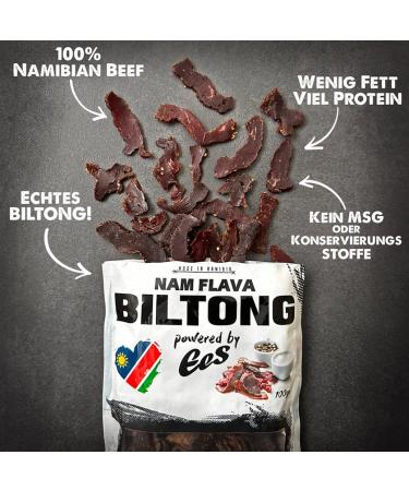 Nam Flava Original Biltong from Namibia - 0.5 kg High Protein Beef Jerky (10x50 g Packs) - Premium Dried Meat Snack - Buy Online on GoSupps.com