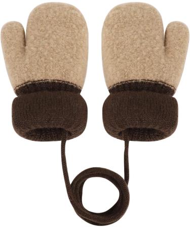 Toddler Kids Winter Warm Thick Plush Short Knitted Gloves With String for 1-3Yrs Beige/Bear - Buy Online on GoSupps.com