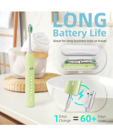 7am2m Electric Toothbrush for Adults Sonic Toothbrush with 8 Brush Heads Travel Case Rechargeable Electric Power Toothbrush with 2 Minutes Build in Smart Timer (Green) Green With Travel Case - Buy Online on GoSupps.com