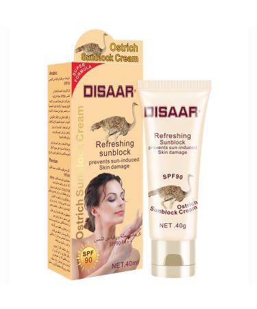 DISAAR BEAUTY Sunblock Cream Refreshing Sunscreen Face Neck Arms Skin Damage SPF 60/90 PA++ UVA/UVB Protection 40ml/1.35fl.oz (SPF 90 Ostrich Sunblock Cream)