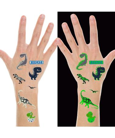 Glow In The Dark Dinosaur Temporary Tattoos - 10 Sheets | Waterproof Cartoon Tattoos for Kids Birthday & Halloween Party Decor - Buy Online on GoSupps.com