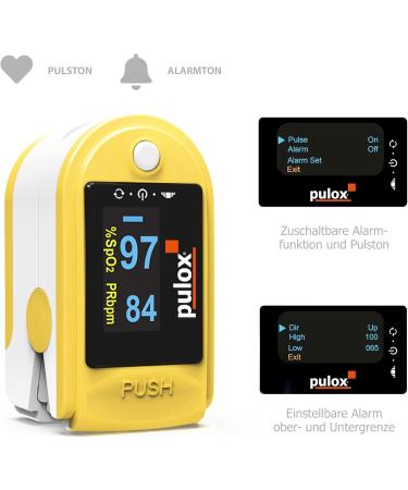 Buy Pulse Oximeter Pulox PO-200A Solo - Yellow | Accurate Pulse & Oxygen Saturation Measurement with Alarm & Pulse Tone - International Shipping Available - Buy Online on GoSupps.com