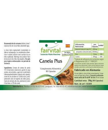 Fairvital | Cinnamon Plus - Bulk Pack for 3 Months - Vegan - HIGH Dosage - 90 Capsules - Cinnamon Extract with Chromium and zinc - Buy Online on GoSupps.com