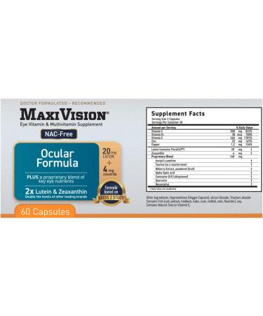 MaxiVision Ocular Formula - AREDS2 - Eye Vitamins & Multivitamin - Lutein and Zeaxanthin - 1 Bottle (60 Capsules) - Buy Online on GoSupps.com
