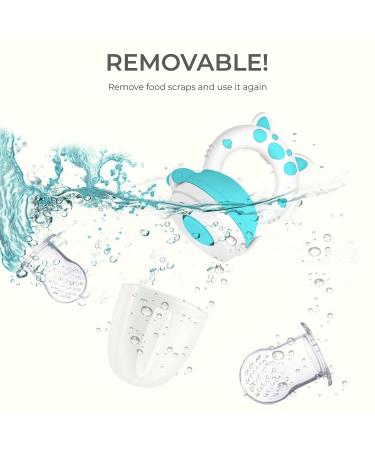 Baby Feeding Pacifier for Fruits - Food Grade Silicone Teether with Secure Cap - BPA Free - Boy & Girl - Cartoon Design - 4 Months+ (Pig - White Blue) - Buy Online on GoSupps.com