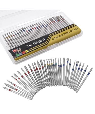 Bestgle 30pcs Nail Drill Bits Set 3/32 Inch Shank Tungsten Carbide Diamond Drill Polishing Grinding Heads Tools for Acrylic Gel Nails Cuticle Manicure Pedicure
