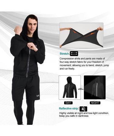 MEETYOO Men's 5-Piece Compression Set - Black Small, Long Sleeve Shirt, Athletic Shorts, Running Jacket - Buy Online on GoSupps.com