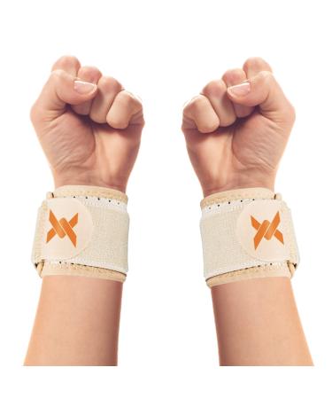 Thx4COPPER 2 PCS Compression Wrist Brace Strap Adjustable Wrist Support Splint for Pain Relief & Promotes Healing Tendonitis Arthritis & Carpal Tunnel Relief Working Out Sport -Skin color Beige