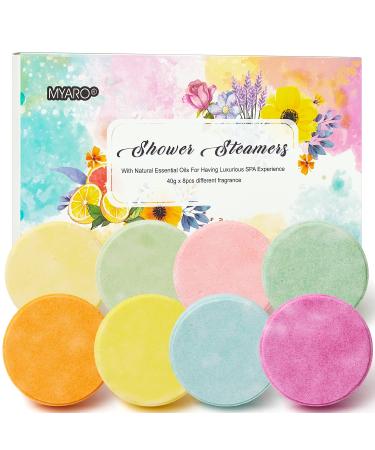 Birthday Gifts for Women MYARO  Shower Steamers Stress Relief Shower Tablets Aromatherapy 8PCS Lavender Eucalyptus Menthol Essential Oils Self Care Relaxation Men Bath Bombs Handmade Shower Bombs Spa