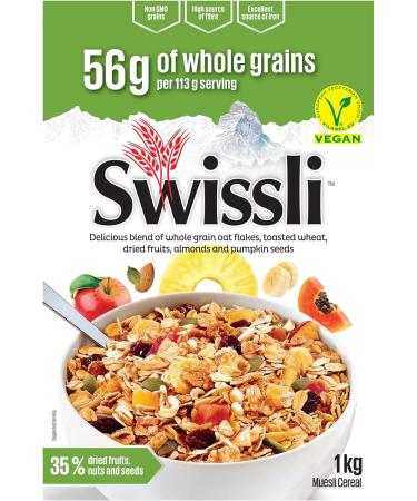 Swissli Muesli 1kg / Pack of 2/35% Fruit and Nut/Authentic European Made Muesli/Non GMO/Vegan/High Source of Fibre/Excellent Source of Iron - Buy Online on GoSupps.com