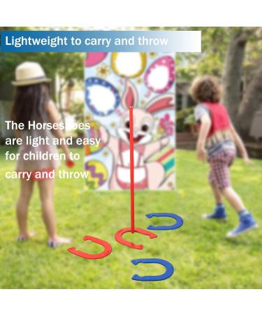Horseshoe Outside Game Set - Complete with 4 Horseshoes, 2 Stakes - Blue and Red Colors - Perfect for Parties and Outdoor Gatherings - Buy Online on GoSupps.com
