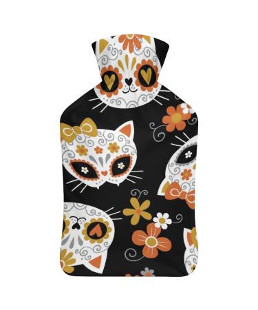Cute Cat Skulls Hot Water Bottle With Cover Plush Bed Bottle Hand Warmer For Adults And Children 26.5X15.3cm