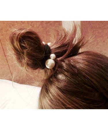 10 Pcs Women's Artificial Pearl Black Hair Ropes - Seamless Hair Bands for Ponytails - Hair Friendly Accessories - Buy Online on GoSupps.com