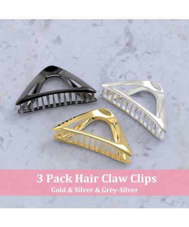 3 Pack 4in Hair Claw Clips for Thick, Thin & Long Hair - Stylish Hair Accessories for Women - Triangles Design in 3 Colors - Buy Online on GoSupps.com