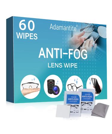 Anti Fog Wipes for Glasses, Pre-moistened & Individually Wrapped Antifog Lens Cleaning Eyeglasses Wipe with Microfiber Cloth, for Camera Lenses, Face Shields, Ski Masks or Swim Goggles (60 Count) 60 Count (Pack of 1)