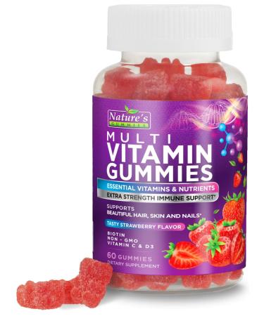 Multivitamin Gummies for Adults Immune Support Extra Strength - Natural Complete Daily Gummy Vitamin Supplement - Multimineral Multi with Vitamins D C & Zinc for Men & Women Non-GMO Berry - 60 Count