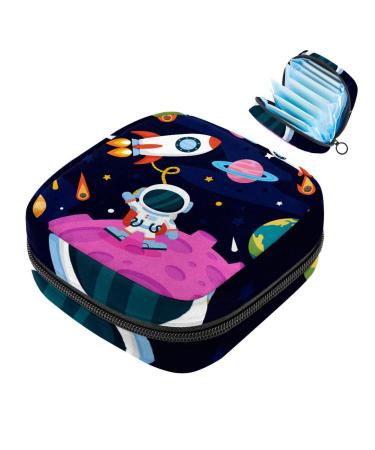 Menstruation pad bag with zipper women's napkin bag tampons collection bags for women and girls (space planet rocket alien earth)