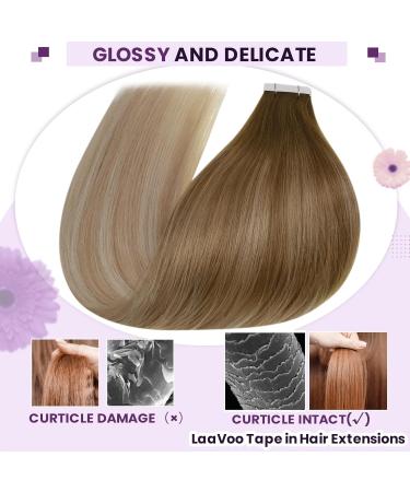 LAAVOO Tape Extensions - Real Hair Blond Ombre 60cm 20pcs | Light Brown Balayage Ash Blonde Tape-In Extensions - Premium Quality #8/16/60 - Buy Online on GoSupps.com
