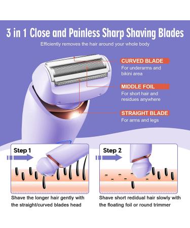 GKINIKG 2 in 1 Women's Electric Razor - Bikini Trimmer, Wet Dry Use, Cordless with Charging Base - Light Purple - Buy Online on GoSupps.com