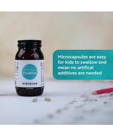 Viridian - ViridiKid Multivitamin & Mineral Capsules | Essential Nutritional Support for Kids 2+ | Pure Formula with Vitamins A B C D E K Zinc Iron | Easy-to-Swallow Microcapsules | 90 Caps - Buy Online on GoSupps.com