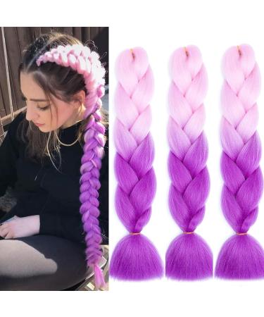 LDMY Ombre Pink to Purple Jumbo Braiding Hair Extensions - 24 Inch 6pcs Pack Synthetic Jumbo Braids for Women - Buy Online on GoSupps.com