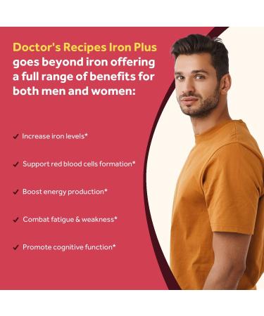 Doctor's Recipes Iron Supplement 36mg - Enhanced Absorption with Vitamin C, B6, Folate & B12 - 60 Vegan Capsules - Buy Online on GoSupps.com